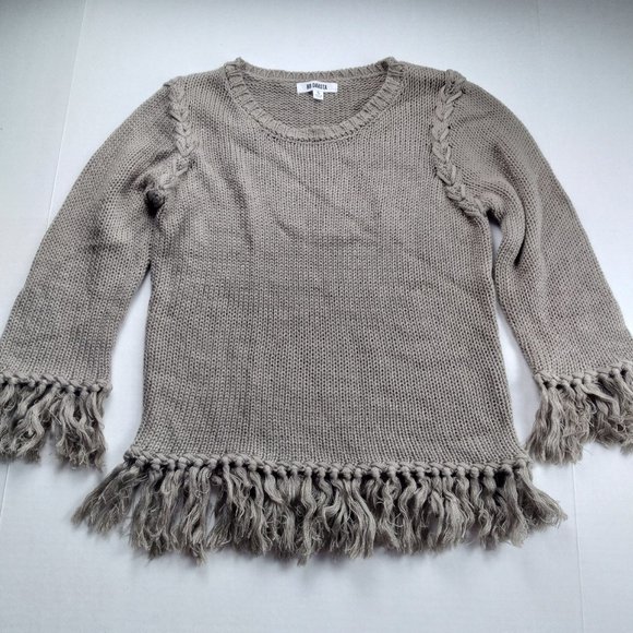 BB Dakota Womens Pullover Sweater Size Small Tan Acrylic Knit with Fringe Trim - Picture 1 of 6